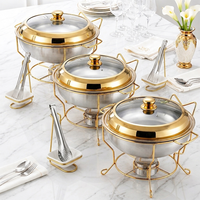 Plat à réchaud rond en acier inoxydable doré 8L, chauffe-plats de luxe effet miroir pour buffet, mariage, banquet, hôtel, réception, traiteur