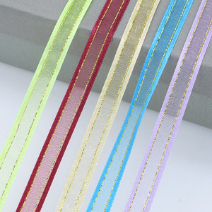 FangZHI 1Cm Gold Edge Organza Ribbon Solid Color Glitter Nylon Craft Hair Accessory Decoration - Product Image 4