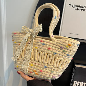 Sac pour <span class=keywords><strong>femme</strong></span> en <span class=keywords><strong>tissu</strong></span> de coton tissé à la main, nouveau style 2025, panier à légumes, tendance, style Instagram, petit sac de plage de villégiature - Product Image 4