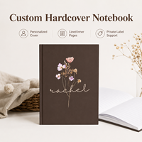 Carnet à couverture rigide personnalisé, couverture marron foncé, bouquet de fleurs sauvages aquarelle, nom personnalisé, pages lignées, marque privée, vente en gros
