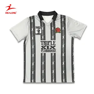 Camisetas Polo de fútbol con bordado de rayas personalizadas
