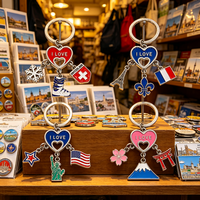 Porte-clés Souvenir Touristique Personnalisé en Métal avec Émail, Breloques Multiples, Motif Ballon de Voyage et Sites Touristiques, Impression UV, OEM