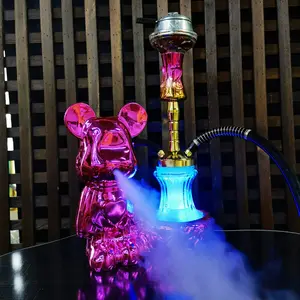 Arabian LED Hookah Forma de oso Tubos Hookah Shisha Galvanoplastia Cachimba de aluminio con luz