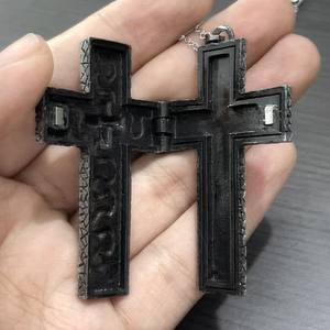 Collier pendentif croix médaillon ouvrable vintage en acier inoxydable électroplaqué avec motif serpent, bijoux religieux gothiques pour hommes - Product Image 5