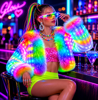Veste à capuche courte en fausse fourrure pour femme, avec lumières LED arc-en-ciel, changeant de couleur, lumineuse, pour festivals, Halloween et soirées