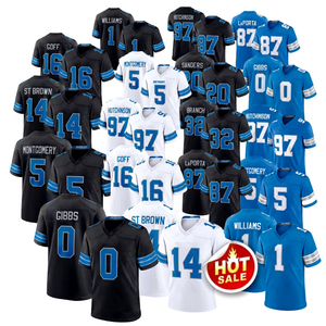 Maillots de football des États-Unis 0 <span class=keywords><strong>Gibbs</strong></span> 97 Hutchinson 16 Jared Goff 14 St Brown 20 Sanders 58 Sewell 5 Montgomery Respirant 100% Polyester - Product Image 1