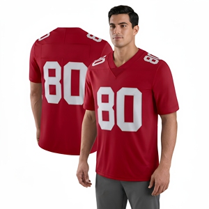 Camiseta de Fútbol Roja con Cuello en V para Hombre, Número 80, Personalizada, de Poliéster que Absorbe la Humedad, Manga Corta, Corte Regular - Product Image 1