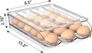 ふた付き冷蔵庫冷凍庫エッグホルダートレイ用単層大容量スタッカブルクリアPETプラスチック卵貯蔵容器
