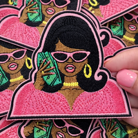 Parche bordado con diseño de dibujos animados, termoadhesivo para ropa, troquelado, con diseño de chica negra, personalizado, bordado al por mayor