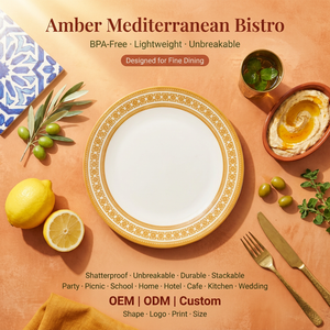 Assiette de table en mélamine motif doré classique OEM ODM, <span class=keywords><strong>plat</strong></span> rond 6 pouces ivoire pour café, bistrot, brunch, pâtisserie - Product Image 1