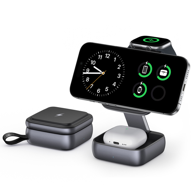 3 in 1portable Magnetic Wireless Charger with Fast Charging 15w for Mobile Phone and Smart Watch -travel-friendly