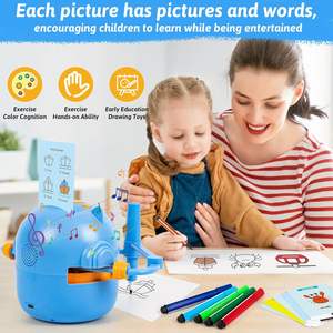 เครื่องวาดภาพการ์ตูนเพื่อการศึกษาแบบอินเทอร์แอคทีฟสำหรับเด็ก ของเล่นวาดภาพวิเศษ พร้อมการ์ดคำศัพท์ 100 คำ ปากกา 16 สี วัสดุ PP/ผ้าไม่ทอ - Product Image 2