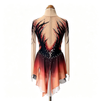 Costume de patinage artistique en spandex/nylon avec strass dégradé noir et rouge, manches longues, dos en V profond, robe de performance sur glace pour filles et enfants