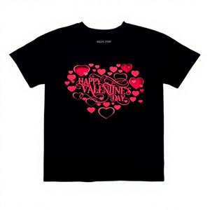 Camiseta de Verano Negra para Mujer, con Estampado de Corazón para el Día de San Valentín, Cuello Redondo, Manga Corta, Material Suave, Corte Holgado - Product Image 1