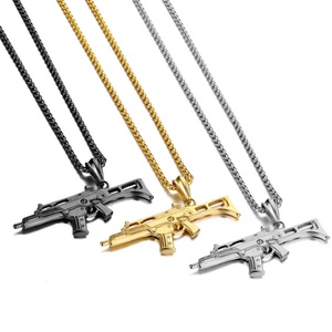 Collar con Colgante de Pistola Chapado en Oro de Acero Inoxidable para Hombre, Nuevo Diseño - Product Image 4