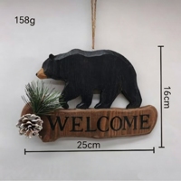 Panneau de bienvenue mural en bois sculpté à la main, motif Élan, Ours, Lys avec pomme de pin, Décoration de porte de ferme, Cadeau