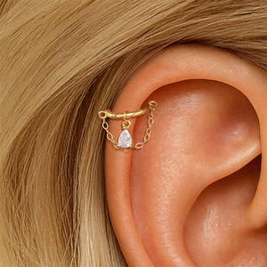 Anneau de nez articulé en argent sterling S925 avec pendentif goutte d'eau, marquise, rectangle, trèfle à quatre feuilles et chaîne à pampilles en zircon cubique - Product Image 6