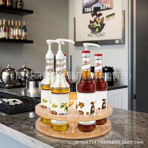 Rotatable bamboo spice rack, kitchen spice bottle storage rack, oil, salt, soy <b>sauce</b> and vinegar display rack, multi-layer - Product Image 3