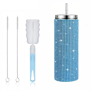 20oz 570ml stainless steel cup with lid With straw Diamond-encrusted <b>Glittering</b> Vacuum double wall stainless steel cup - Product Image 6