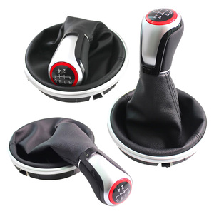 Pommeau de levier de vitesse <span class=keywords><strong>manuel</strong></span> pour <span class=keywords><strong>Skoda</strong></span> <span class=keywords><strong>Fabia</strong></span> 2 II Mk2 Combi Scout 2007-2014, cercle rouge argenté, avec housse en cuir - Product Image 1