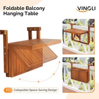 Table suspendue pliante pour balcon en bois d'acacia de 22 pouces - Hauteur et largeur réglables, couleur bois naturel rectangulaire