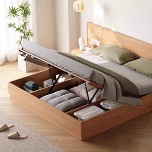 Cama Moderna de Madera Maciza de Roble, de Perfil Bajo, con Almacenamiento, Ecológica, Multifuncional, para Espacios Pequeños (Queen/King) - Product Image 2