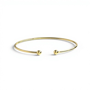 18K 14K <b>Gold</b> Open Cuff <b>Bangle</b> Bracelet Plain Double Ball Bead Bracelet Minimalist Stacking <b>Bangles</b> Jewelry Women Everyday Wear - Product Image 1