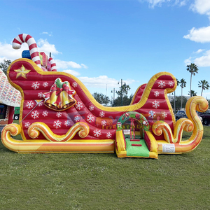 Castillo inflable comercial grande con tobogán y zona de saltos, combinado con la cabaña de Santa Claus, para uso en seco o mojado, castillo hinchable navideño. - Product Image 6