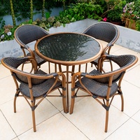 Café Café Jardin Waterpoof Durable Corde Rotin Osier Restaurant Salle À Manger Villa Tables et Chaises D'extérieur Ensemble De Meubles De Patio Jardin Ensemble De Meubles D'extérieur