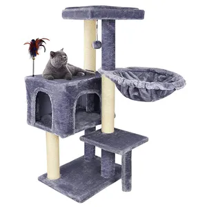 Кошачье дерево, плюшевая башня для кошек, многоуровневый игровой домик для кошек с сизальными когтеточками, просторный гамак и декорации, кошачьи деревья и царапины