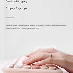 Teclado Ergonómico Retro Tipo Máquina de <span class=keywords><strong>Escribir</strong></span>, Teclado de Membrana Silencioso Inalámbrico con Teclas Redondas, Juego de Teclado y Ratón Inalámbricos de 2.4GHz - Product Image 3