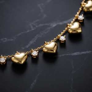 Pulsera Xinfly con Dije de Corazón en Oro Puro de 18K, Pulsera con Borla de Corazón y Acentos de Diamantes, Joyería para Regalo y Aniversario - Product Image 3