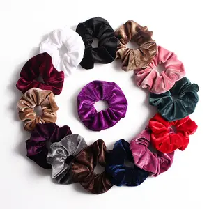 Manufacturer Plain color Elastic Rubber hair band Fashion Soft Hair Ties Women Accessories Velvet Scrunchies