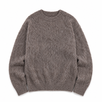 Pull Ras du Cou Homme en Mohair Brossé 7GG, Style Lourd et Moelleux, Broderie Décontractée, Tricot Ample