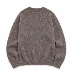 Pull Ras du Cou <span class=keywords><strong>Homme</strong></span> en Mohair Brossé 7GG, Style Lourd et Moelleux, Broderie Décontractée, Tricot Ample - Product Image 1