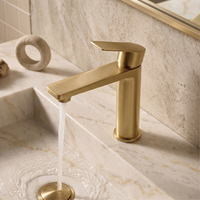 Robinet mélangeur sur colonne OEM CUPC, corps haut, finition or brossé moderne, en acier inoxydable 304, monocommande, monotrou, pour salle de bain