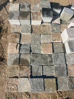 Dalles de pavage en pierre naturelle de granit noir gris, coupe flamme, pour extérieur, allée, avec treillis