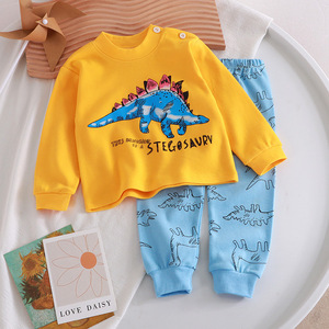 Vêtements pour enfants Printemps Automne Unisexe Ensemble 2 pièces T-shirt et pantalon Sous-vêtements en pur coton Pyjamas décontractés pour garçons et filles - Product Image 1