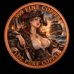Moneta Commemorativa Personalizzata a Tema Pirata, Artigianato in Metallo, 1 oz Rame Puro .999, Stampa UV a Colori, Incisa, Vendita all'Ingrosso - Product Image 1