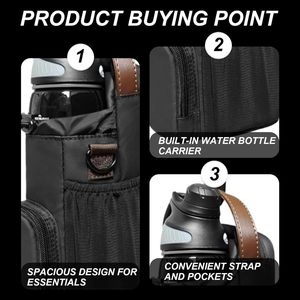Magnetic Crossbody Water Bottle Bag PU Leather Portable Outdoor Gym Hanging Bottle Holder With Strap And Zipper Pocket - Product Image 3