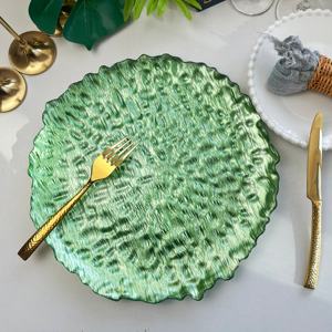 Vaisselle SONYA, assiettes rondes en <span class=keywords><strong>verre</strong></span> transparent <span class=keywords><strong>bleu</strong></span> ciel à texture tourbillonnante, sans plomb, pour mariages, fêtes, dîners, assiettes de service en <span class=keywords><strong>verre</strong></span> - Product Image 3