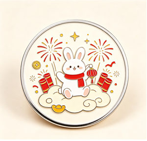 Custom Round Rabbit Lapel <b>Pin</b> Enamel Metal <b>Pin</b> Cartoon New Year Animal <b>Badge</b> for Gift and Clothing - Product Image 1