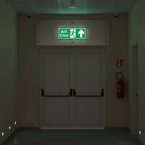 Señal de Salida de Emergencia Interior/Exterior con Flecha Ascendente, Luz Fotoluminiscente LED de Litio, Acrílico, Aluminio, Soportes Incluidos - Product Image 3