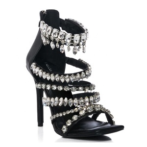 Sandales à talons aiguilles de luxe pour femmes, grande taille 47, avec diamants et grands strass, chaussures mules de soirée - Product Image 5