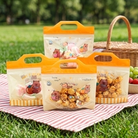 Sachet en plastique auto-scellant Kawaii avec motif animal de dessin animé, pochette de rangement transparente à poignée supérieure pour noix, bonbons, emballage de cadeaux de fête