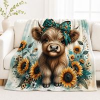 Selimut Flanel Sapi Rustic Bestseller, Selimut Fleece Poliester Bermotif Botani Lembut untuk Kamar Tidur, Sofa, Dekorasi Rumah, Hadiah