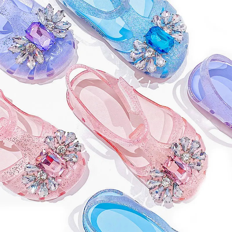OEM Summer Crystal Plastic Shoes For Children Diamond Shiny Princess Sandals Kids Girls Custom Clear Jelly Sandal