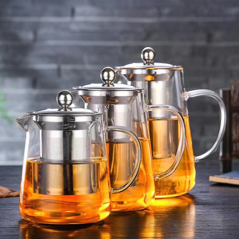 Manufacturer Customized High Borosilicate Glass Filtered Tea Teapot Modern Straight Stainless Steel Tea Boiler Water Separation