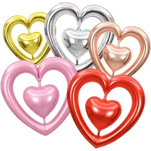 2024 Romantic Wedding Double Love Foil 30 INCH Aluminum Mylar Helium Heart Balloons for Sale