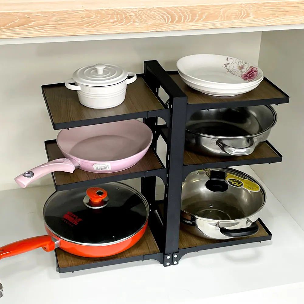 Pot rack organizer expandable pots and pans organizer rack pot wooden holders for kitchen